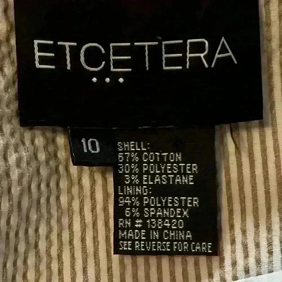 Etcetera Women’s size 10 cream and tan 2 button seersucker blazer. Great fit! - Picture 9 of 10